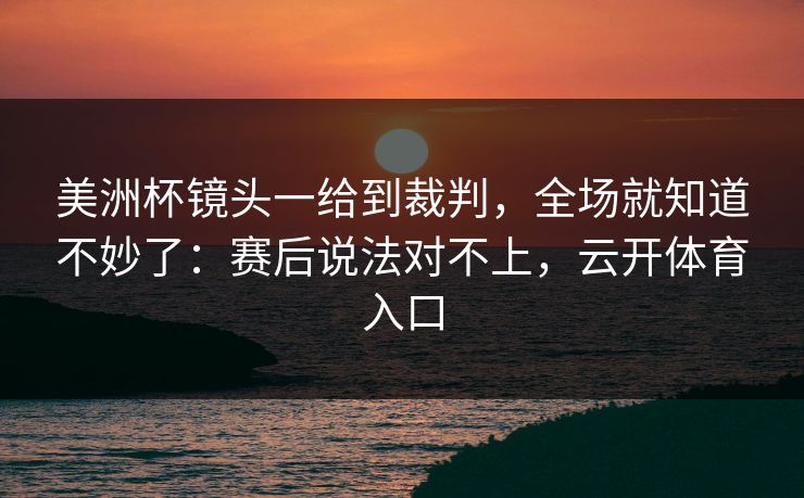 美洲杯镜头一给到裁判，全场就知道不妙了：赛后说法对不上，云开体育入口