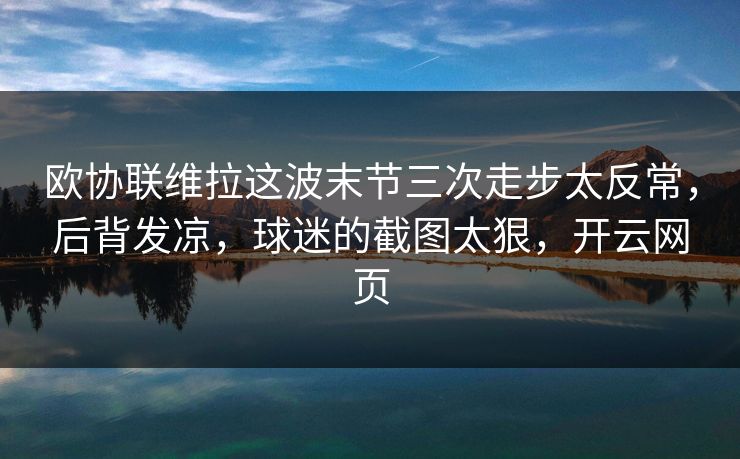 欧协联维拉这波末节三次走步太反常，后背发凉，球迷的截图太狠，开云网页