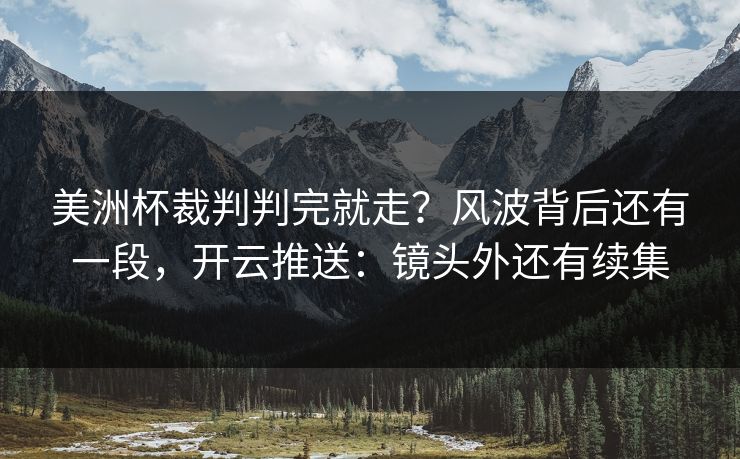 美洲杯裁判判完就走？风波背后还有一段，开云推送：镜头外还有续集